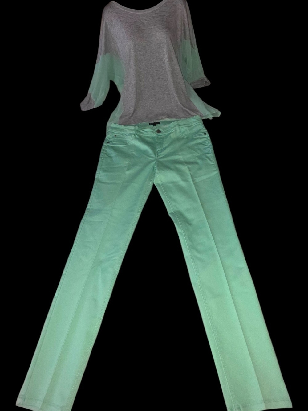Mint Green & Grey Colorblock Matching Set | Fire LA Jeans 13 & Bobeau Top L